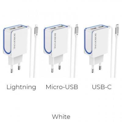 Bộ Cóc Cáp Sạc BA35A Borofone - 2 Cổng USB - Cổng Lightning chuẩn EU