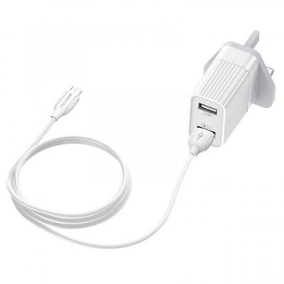 Bộ Cóc Cáp Sạc Nhanh QC3.0 BA39B Borofone - 2 cổng sạc - cổng Micro-USB chuẩn UK