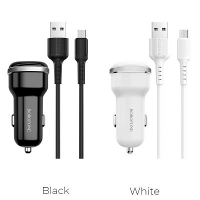 Bộ Cóc Cáp Sạc Xe Hơi Borofone BZ13, BZ-13 Cổng Micro-2 Cổng USB