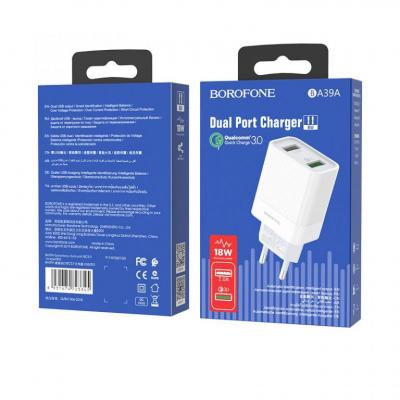Cóc Sạc Nhanh QC3.0 BA39A Borofone - 2 cổng sạc - chuẩn EU