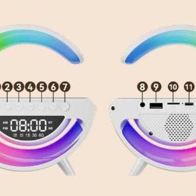 Loa Bluetooth mini, model: BT-3401, kết hợp sạc không dây, hiển thị đồng hồ, ánh sáng LED