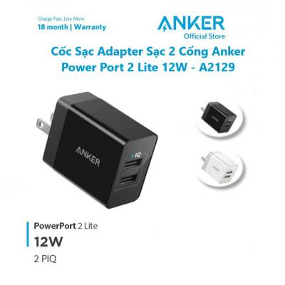 Sạc Anker 2 Cổng, 12w - PowerPort 2 Lite, 2 x IQ port - A2129