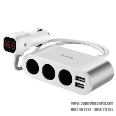 HOCO - Ổ Cắm Sạc Xe Hơi Kiêm Bật Lửa Z13 - 2 Cổng USB, 3 Tẩu Cắm Sạc