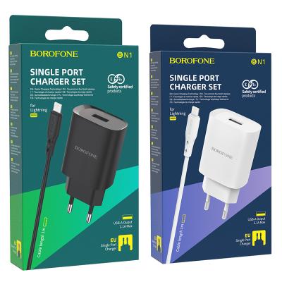 Bộ Cóc Cáp Sạc Borofone BN1 Cổng Lightning - 1 Cổng USB 2.1A chuẩn EU