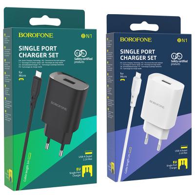 Bộ Cóc Cáp Sạc Borofone BN1 Cổng Micro - 1 Cổng USB 2.1A chuẩn EU
