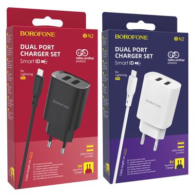 Bộ Cóc Cáp Sạc Borofone BN2 Cổng Lightning - 2 Cổng USB 2.1A chuẩn EU