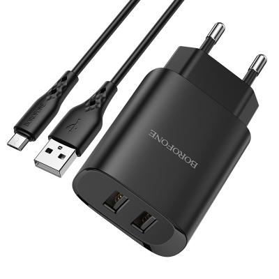 Bộ Cóc Cáp Sạc Borofone BN2 Cổng Micro - 2 Cổng USB 2.1A chuẩn EU