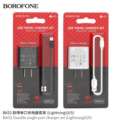 Bộ Cóc Cáp Sạc Borofone BA52 Cổng Lightning - 1 Cổng USB 2.1A chuẩn US