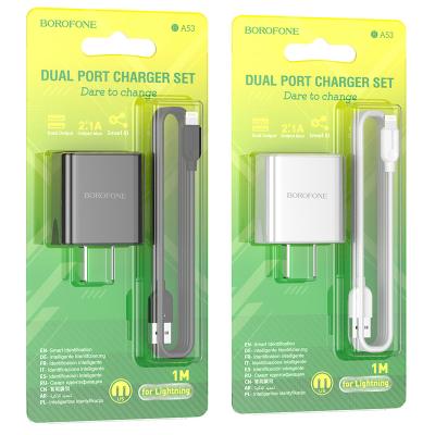 Bộ Cóc Cáp Sạc Borofone BA53 Cổng Lightning - 2 Cổng USB 2.1A chuẩn US