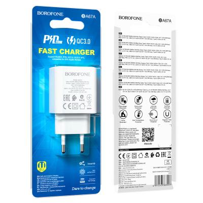 Bộ Cóc Cáp Sạc Nhanh Type C Ra Type C PD 20W + QC 3.0 BA67A Borofone - 1 Cổng USB 1 Cổng Type C Chuẩn EU