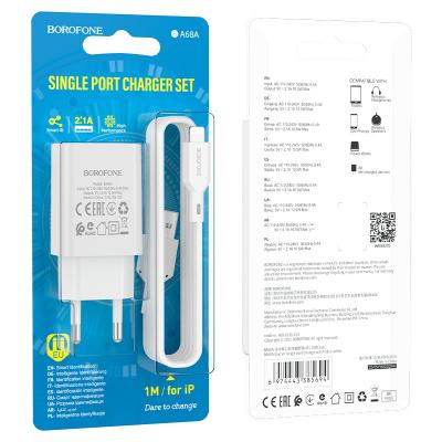 Bộ Cóc Cáp Sạc Lightning BA68A Borofone - 1 Cổng USB 2.1A chuẩn EU