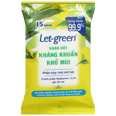 Khăn ướt kháng khuẩn khử mùi Let-Green 15tờ