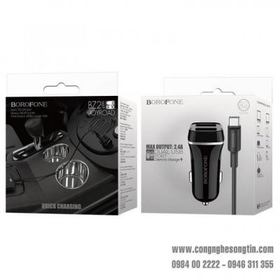 Bộ Cóc Cáp Sạc Xe Hơi BOROFONE BZ2, BZ-2 Cổng Type C- 2 Cổng USB