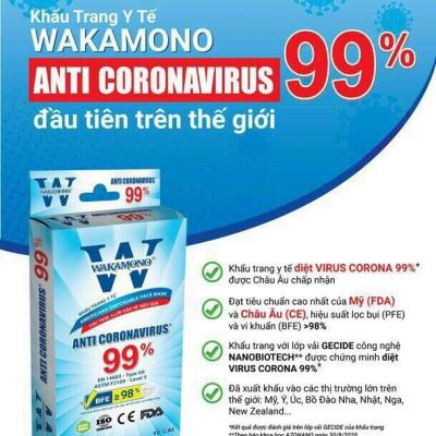 Khẩu trang y tế 4 lớp Wakamono (hộp 10 cái) - diệt 99% Virus Corona
